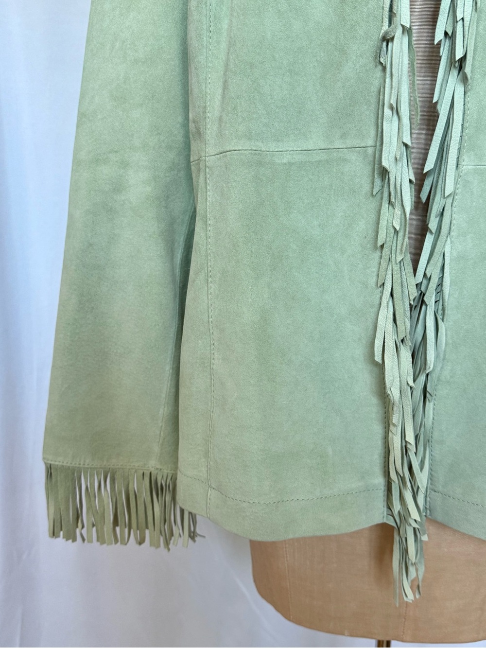 VINTAGE Green Suede Fringe Jacket - Picture 5 of 12